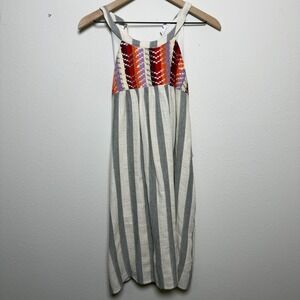 THML Women‎ Mini Dress Medium Bohemian Embroidered Western Preppy Stripe Cotton